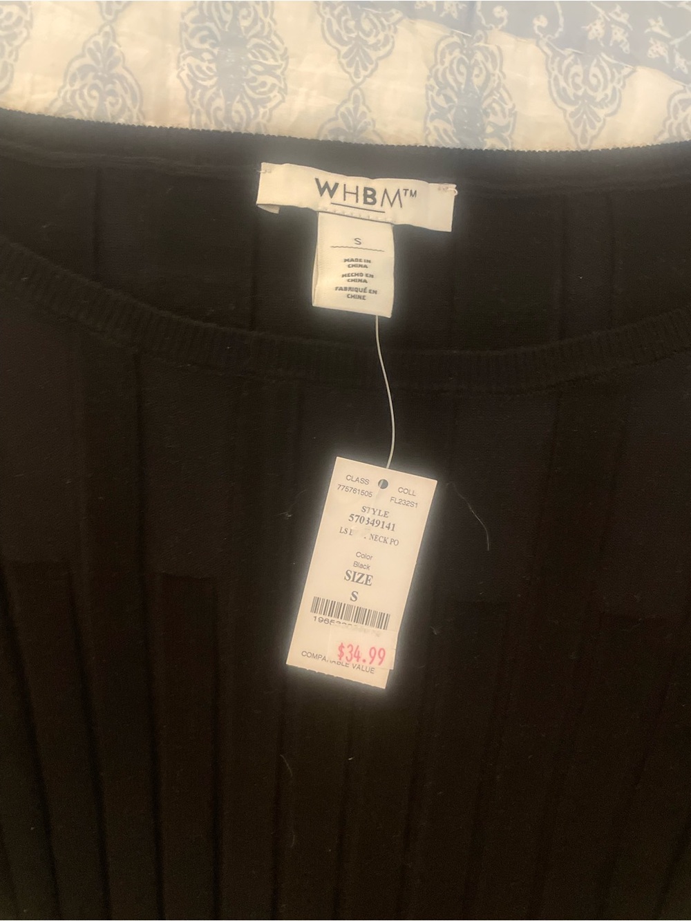 NWT White House Black Market Black Ribbed Boatneck Top - Picture 2 of 4